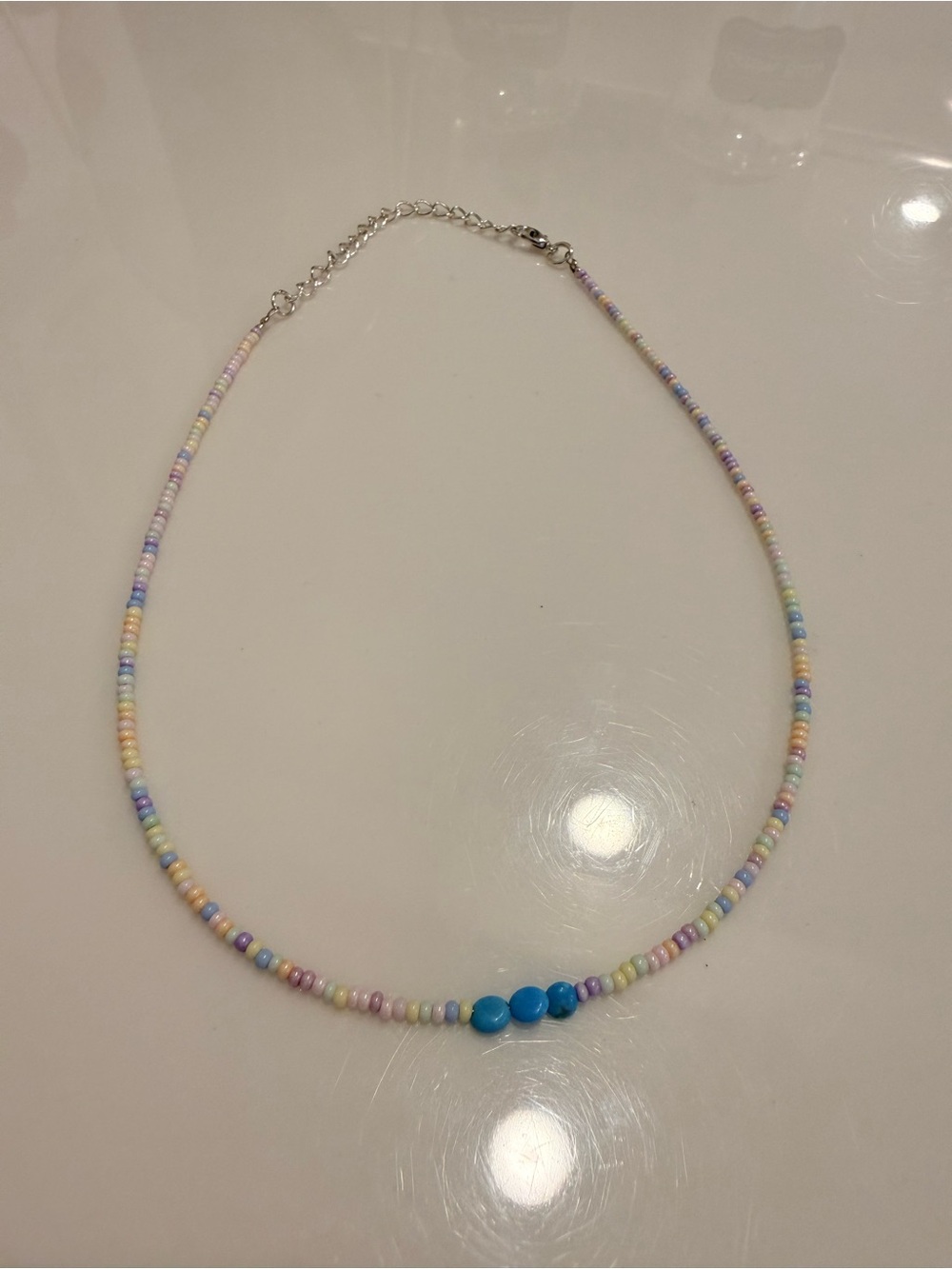 Pastel Seed Bead Choker Necklace with Blue Turquoise Stones